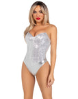 Leg Avenue Sequin Boned Bodysuit Silver