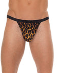 Mens Black GString With Leopard Print Pouch