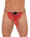 Mens Black GString With Red Elephant Animal Pouch