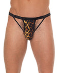 Mens Black GString With Black Straps To Animal Print Pouch