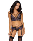 Cottelli Lilac and Black Lace Suspender Set