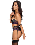 Cottelli Quarter Cup Bra, Suspender Briefs And 2 Handcuffs