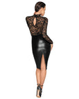 Noir Black Lace and Wet Look Pencil Dress