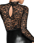 Noir Black Lace and Wet Look Pencil Dress