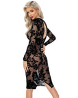 Noir Tight Fitting Floral Transparent Dress