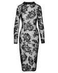 Noir Tight Fitting Floral Transparent Dress