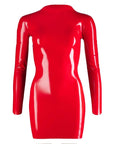 Zip Up Latex Mini Dress With Long Sleeves Red 