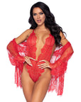 Leg Avenue Floral Lace Teddy and Robe Red