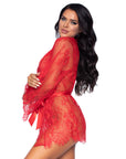 Leg Avenue Floral Lace Teddy and Robe Red