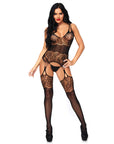 Leg Avenue Strappy Rose Lace Bodystocking UK 8  14