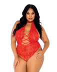 Leg Avenue Floral Lace Crotchless Teddy Red UK 18 to 22