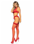 Leg Avenue Bra Panty and Stockings Set Red UK 6 to 12