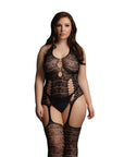 Le Desir Black Lace Suspender Bodystocking UK 14 to 20