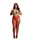 Le Desir Suspender Rhinestone Pantyhose Red UK 14 to 20