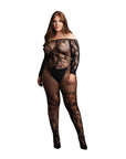 Le Desir Bodystocking With Off Shoulder Long Sleeves