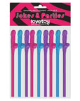 Lovetoy Pack Of 9 Willy Straws Blue Pink And Purple