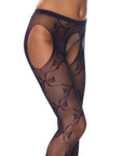 Crotchless Black Fishnet Lace Detail Tights